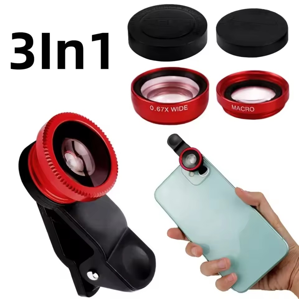Fishing Camera - 3in1モバイルフォン用魚眼レンズ 0.67X広角マクロレンズ カメラキット クリップ付き iPhone 16、Xiaomi、Huawei対応ユニバーサルレンズ