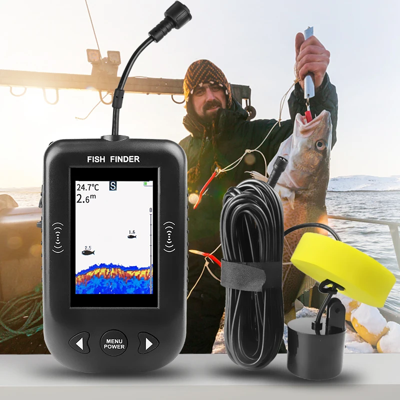 Fish Finder Cable - エルチャンXF03魚群探知機45度100Mポータブルソナー釣り用エコーサウンダーアラームトランスデューサー湖海釣り用