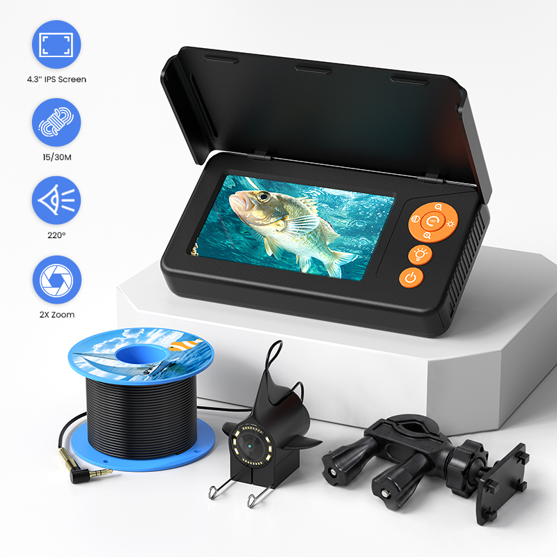 Fish Finder Cable - 水中釣り用カメラ。4.3インチ画面、携帯可能。夜間撮影機能付き。15m/30mケーブル。防水仕様。
