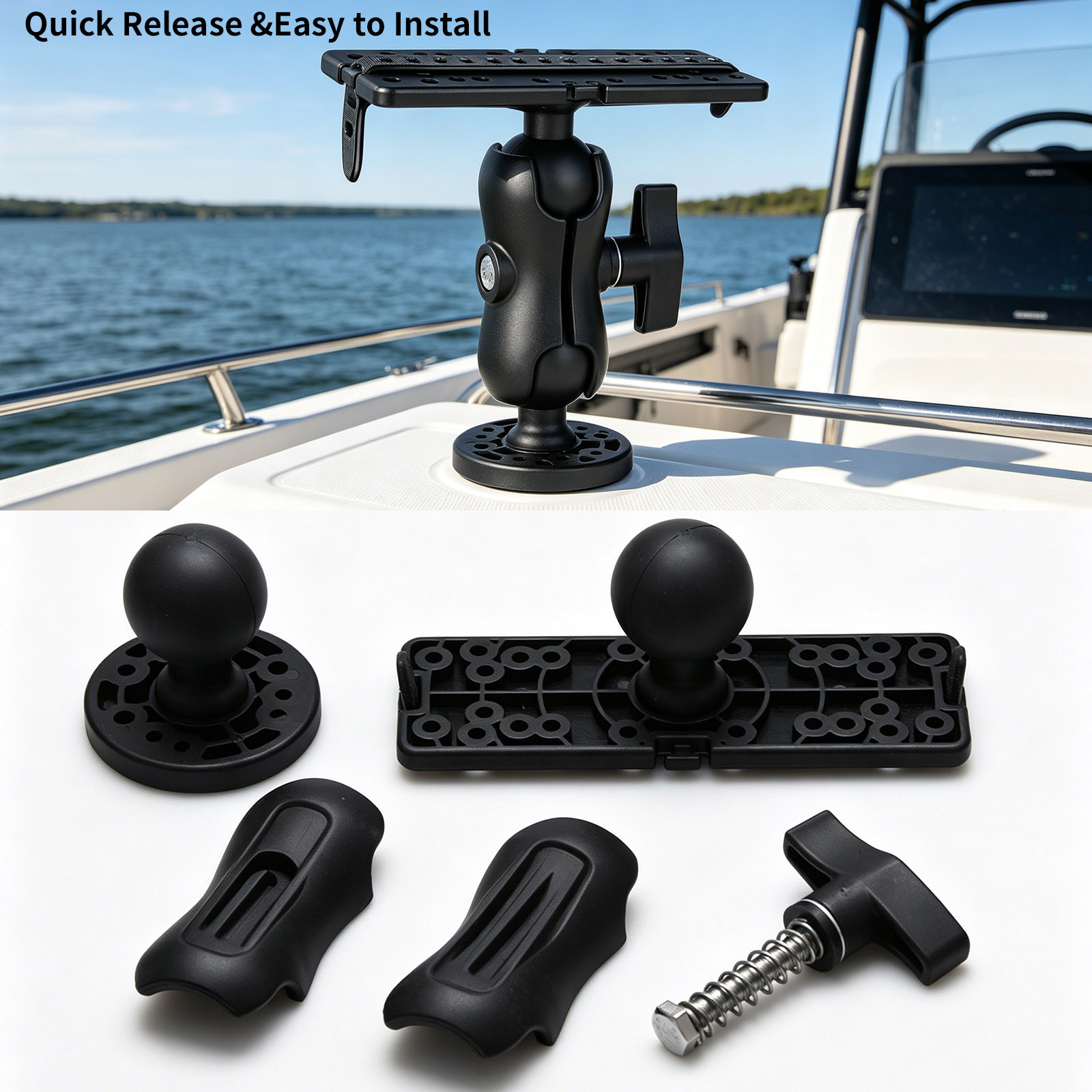 360 °   調整可能な魚群探知機マウント、デュアルボール - Fish Finder Mount のレビューと価格